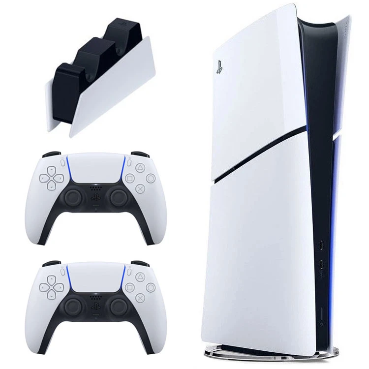 کنسول بازی سونی مدل PlayStation 5 Slim Digital Edition ظرفیت 1 ترابایت ریجن 2016A اروپا به همراه دسته اضافی و پایه شارژ اورجینال